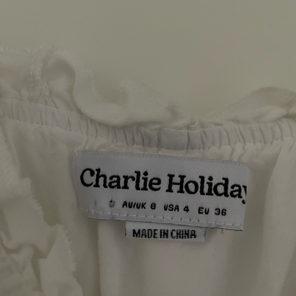 Charlie Holiday Boheme Linen Puff Sleeve Mini Dress Coastal - Picture 11 of 14